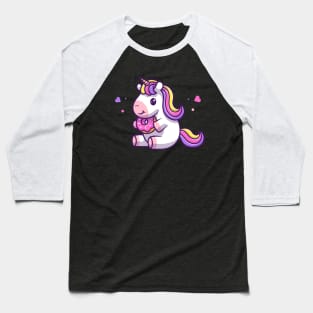 Cute Unicorn Holding Doughnut Cartoon Baseball T-Shirt